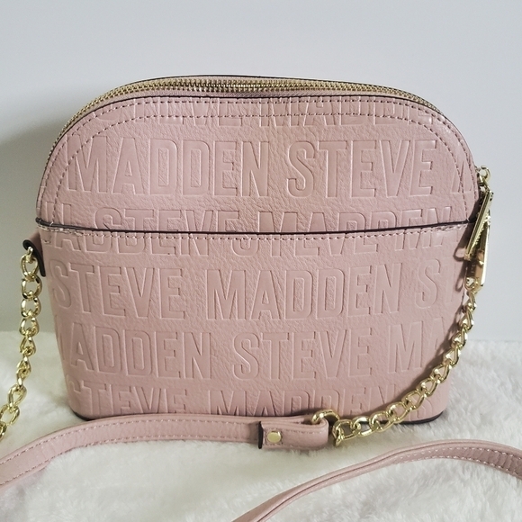 STEVE Madden Blush Pink Gold Chain Faux Leather Crossbody Bag Purse - Picture 4 of 14